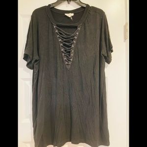 Entro black knit tunic with lace up v-neck